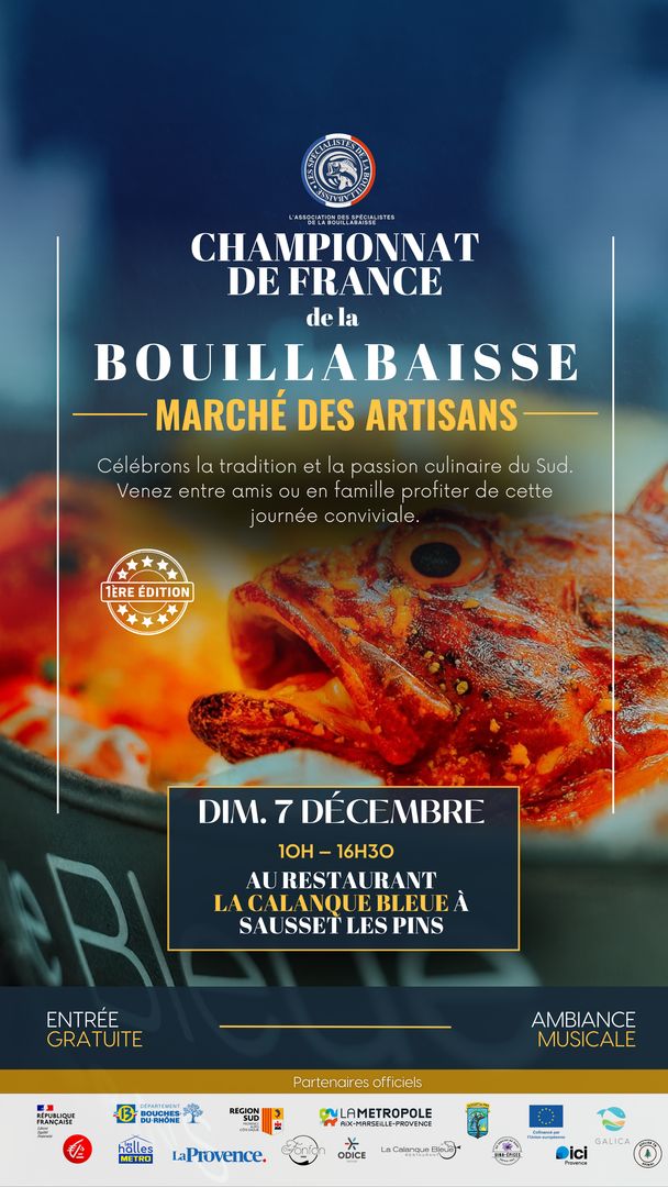 Poster of the French Bouillabaisse Championship, Sunday 7 December 2025 at La Calanque Bleue
